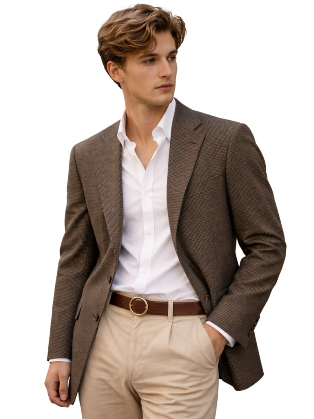 Men’s Brown Men's Houndstooth Blazer - Classic Tailored Jacket 38 Regular